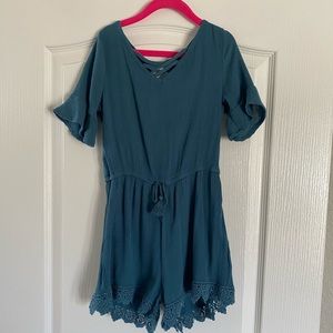 Girls Shorts Romper Flare Sleeve /Crochet Trim